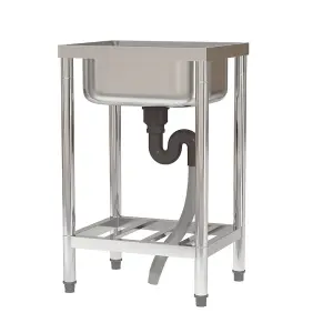 1 Compartment Commercial Floorstanding Stainless Steel Kitchen Sink with Storage Shelf 80cm