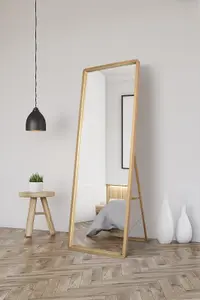 MirrorOutlet The Naturalis - Solid Oak Rounded Corner Cheval Mirror 67" X 23" (170CM X 58CM) Scandinavian 'Scandi' Inspired