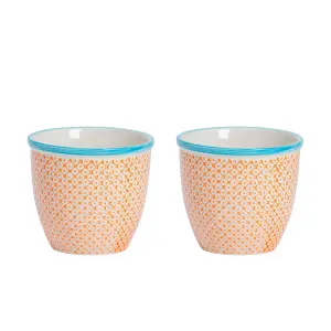 Nicola Spring - Hand-Printed Plant Pots - 14cm - Orange - Pack of 2