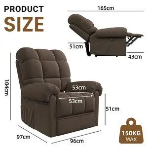 Power Recliner Chair, Electric Adjustable Teddy Fleece Sofa with USB Port