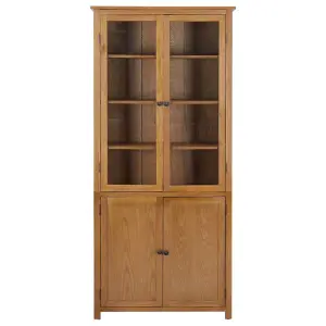 Berkfield Bookcase with 4 Doors 90x35x200 cm Solid Oak Wood and Glass