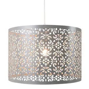 Marrakech Designed Soft Grey Metal Pendant Light Shade with Floral Decoration