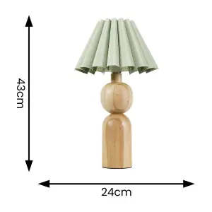 ValueLights Azalea Rustic Wooden Table Lamp with Sage Green Fabric Scallop Tapered Shade and LED Bulb