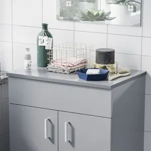 Nes Home 605mm Gloss Grey MDF Bathroom Worktop For Vanity Cabinet