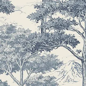 Grandeco Blue Etched tree Embossed Wallpaper