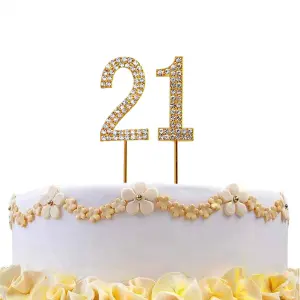 21 Gold Diamond Sparkley Cake Topper Number Year For Birthday Anniversary Party Decorations