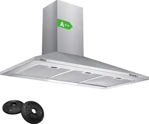 CIARRA 90cm Wall-Mounted Cooker Hoods 900mm CBCS9201 With Carbon Filters LED Light Stainless Steel Chimney Vent Hood Recirculating&Ducting Kitchen