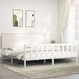 Berkfield Bed Frame with Headboard White Super King Size Solid Wood