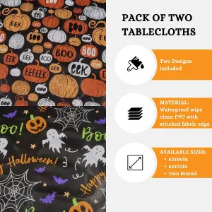 Celebright Halloween Celebration Pack of 2 PVC Tablecloth - Spooky Night Delight & Pumpkin Party - 52x70in