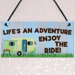 Red Ocean Funny Chic Lifes An Adventure Inspirational Hanging Sign Caravan Camping Holiday Plaque Gift