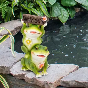 GardenKraft 10979 Frogs With Welcome Sign Garden Ornament