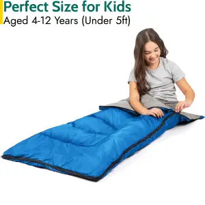 Kids Sleeping Bag 2 Season Mini Junior Envelope Outdoor Camping 200gsm Blue Trail