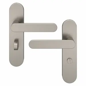 GoodHome Minzh Brushed Nickel effect Round WC Door handle (L)120mm (D)53mm, Pair of 2