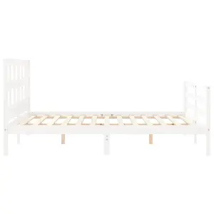 Berkfield Bed Frame with Headboard White King Size Solid Wood