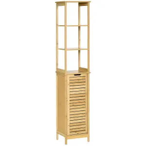 kleankin Bathroom Floor Cabinet Narrow Tallboy w/ 3 Shelves Cupboard Natural