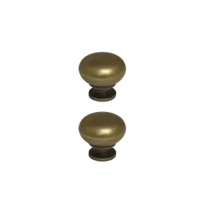 GoodHome Chervil Antique brass effect Kitchen cabinets Round Pull handle (L)3.2cm (D)30.5mm, Pack of 2