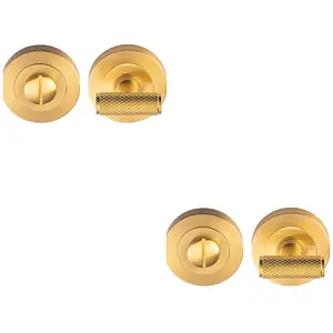 2 PACK - Knurled T Bar Thumbturn & Release Lock - Satin Brass - Bathroom Door WC