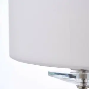 Dimmable Twin Wall Light Nickel & White Fabric Shade Curved Arm Lamp Fitting