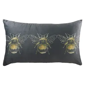 Evans Lichfield Gold Bee Rectangular Velvet Feather Rich Cushion