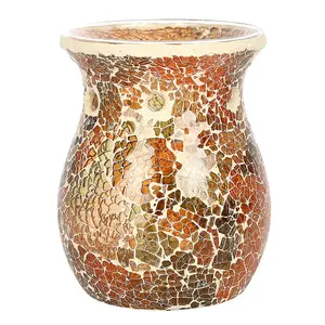 Brown Glass Flared Oil, Wax Melt Burner. Mirrored Crackle Effect. H14 cm