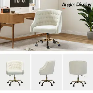 Mid-Back Executive Velvet Swivel Office Chair With High Density Foam Ivory