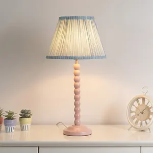 ValueLights Laurenne Small Blue Gathered Pleated Fabric Tapered Light Shade Table Lamp - LED Bulb Included