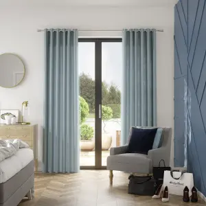 Hiva Light blue Solid dyed Lined Eyelet Curtain (W)228cm (L)228cm, Pair