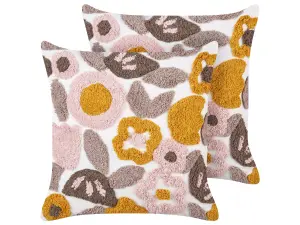 Set of 2 Cushions KANDIARO Cotton 45 x 45 cm Floral Tufted Multicolour