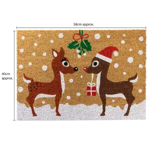 JVL Latex Christmas Coir Door Mats - 40 x 58cm - Reindeers