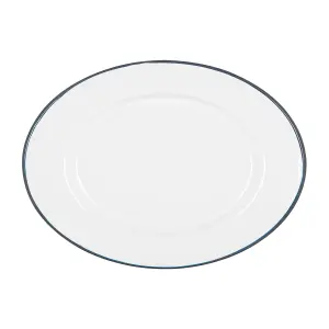 Argon Tableware White Enamel Serving Platter - 30.5cm x 22.5cm - Blue