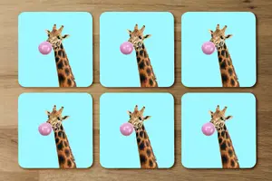 Concept giraffe with bubble gum on color background (Coaster) / Default Title