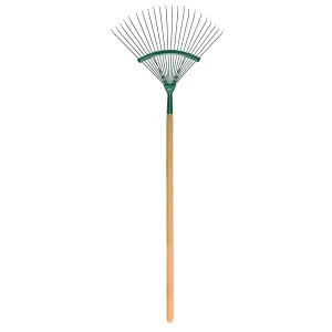 42 cm / 18 Tines Traditional Steel Fan Rake with 115 cm Long Handle for Garden Patio Leaves Leaf Lawn Moss Raking