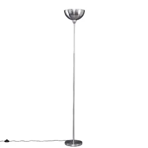 ValueLights Forseti Modern Brushed Chrome Uplighter Floor Lamp with Bowl Shaped Shade - Includes 6w LED GLS Bulb 3000K Warm White