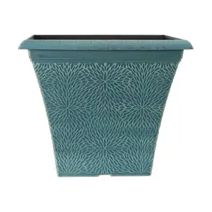 Pair of April Indigo Green Square Planters 14.5'' Containers For Flowers