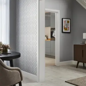 GoodHome Euclea Beige Art deco Silver effect Textured Wallpaper