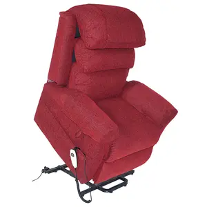 Wall Hugging Rise & Recline Arm Chair - Waterfall Pillow - Red Chenille Fabric