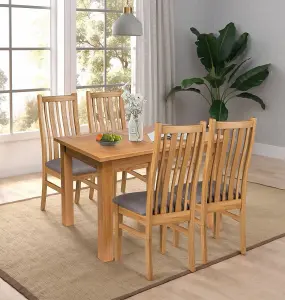 Hallowood Furniture Camberley Oak Butterfly Extending Dining Table with 4 Premium Oak Chairs with Steel Grey Seat Pad