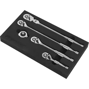 5-Piece Premium Flip Reverse Ratchet Wrench Set with Pear-Head Design