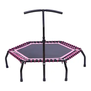 48in Bungee Cords Hexagonal Trampoline with Adjustable T-Bar Handle in Pink