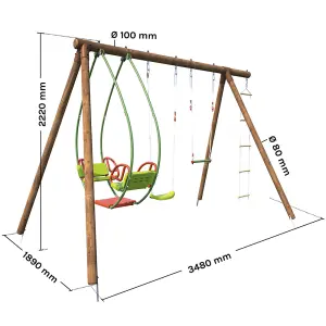 Juliet Triple Wooden Swing Set with Rope Ladder