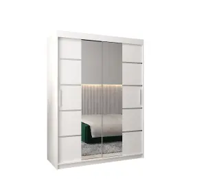 Verona 04 Contemporary 2 Mirrored Sliding Door Wardrobe 5 Shelves 2 Rails White Matt (H)2000mm (W)1500mm (D)620mm