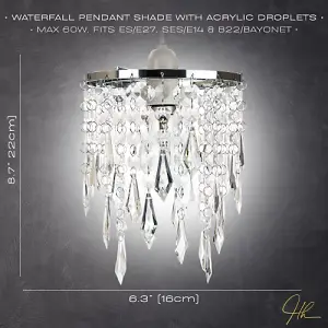 Modern Waterfall Design Pendant Shade with Clear Acrylic Droplets and Beads