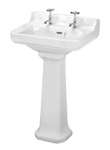 Traditional 2 Tap Hole Ceramic Bathroom Basin Sink & Full Pedestal - 560mm