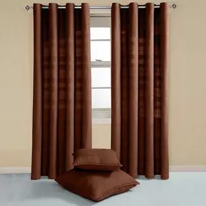 Homescapes Cotton Rajput Ribbed Chocolate Brown Curtain Pair, 66 x 72" Drop