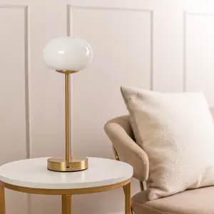 ValueLights Emmy Gold Rechargeable Table Lamp with Globe Shade