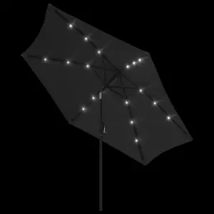 Berkfield Outdoor Parasol with LED Lights and Steel Pole 300 cm Black