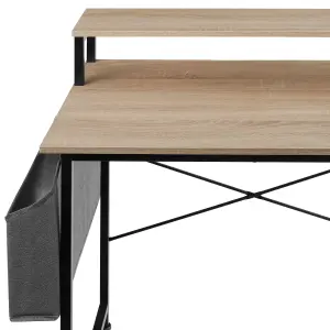 Desk with shelf and fabric bag - industrial wood light, oak Sonoma