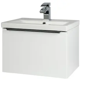 500mm Bathroom Gloss White Wall Mounted Vanity Unit and Basin (Central) - Brassware not included