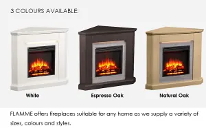 FLAMME Howick Corner Fireplace with 38'' surround with 2kW Fireplace Heater White Multiple Colours Available