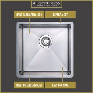 Austen & Co. Roma Stainless Steel Large Inset/Undermount Single Bowl Kitchen Sink. Lifetime Guarantee, Fast Delivery